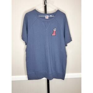 Junk Food Blue Oversized Short Sleeve Raglan American Flag 1 Patch Sweatshirt M